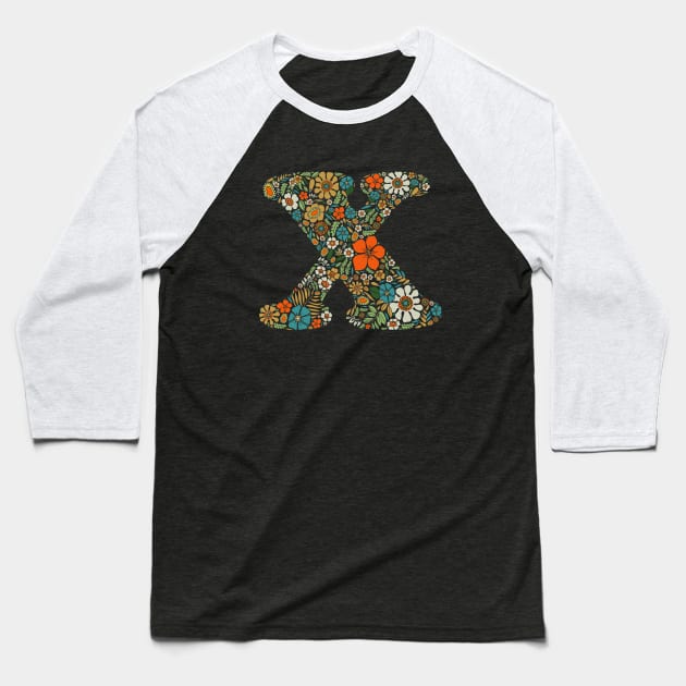 Hippie Floral Letter X Baseball T-Shirt by zeljkica